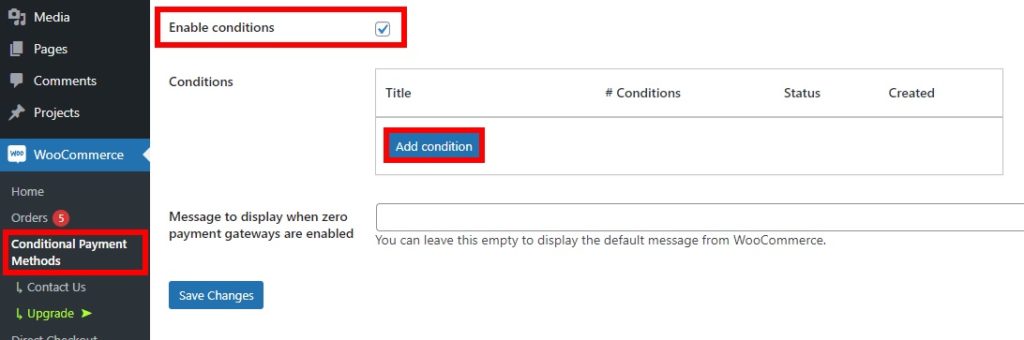 add condition disable payment methods in woocommerce