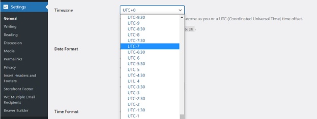 timezone utc offset adjust date and time in wordpress