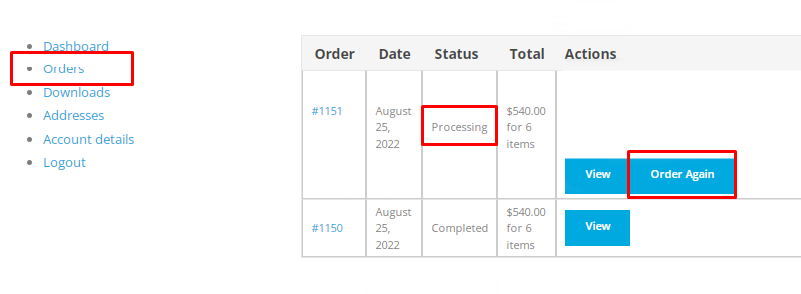 add order again button to woocommerce