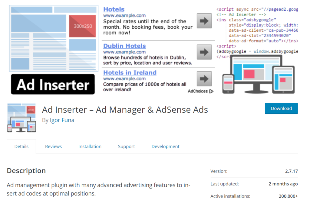 ad inserter plugin for Google AdSense