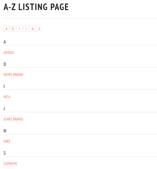 add a-z brands listing to WooCommerce