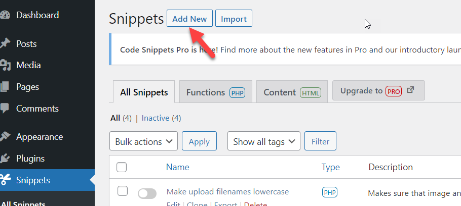 create new snippets