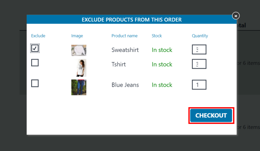 exclude products from order