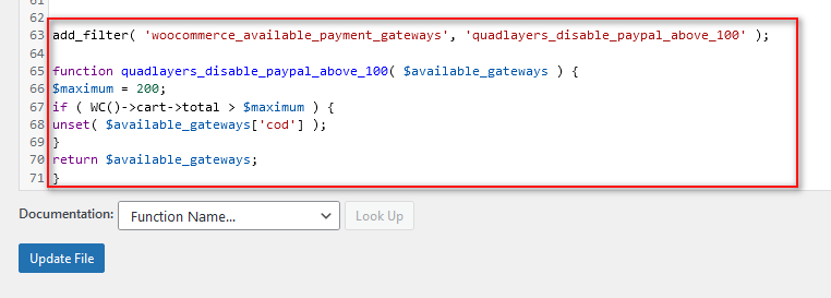 edit payment gateways in WooCommerce - payment disabled condition