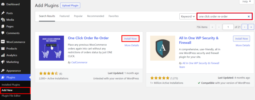 install one click order reorder plugin