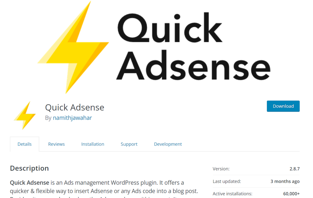 Quick AdSense plugin for WordPress