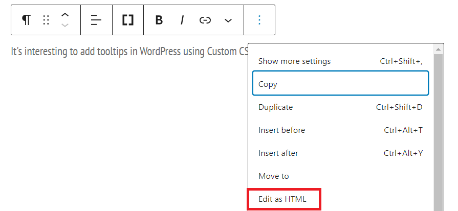 Edit as HTML to add tooltips 