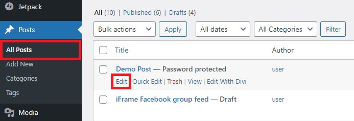 default options all posts hide posts in wordpress
