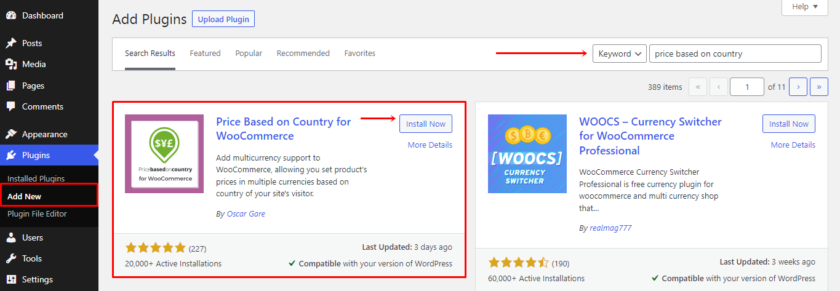 install and activate price based on country for woocommerce plugin