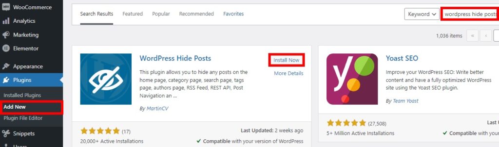 install plugin hide posts in wordpress