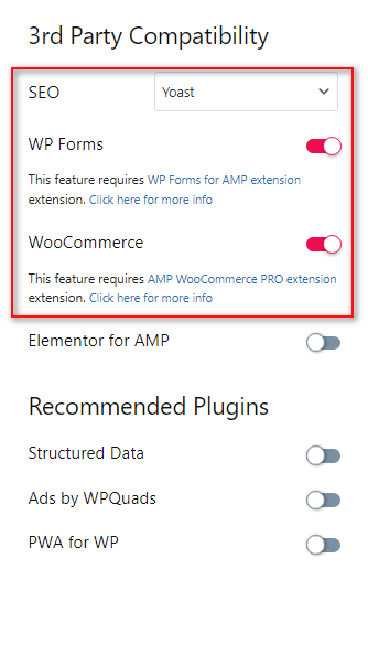 AMP for WP 3rd party settings