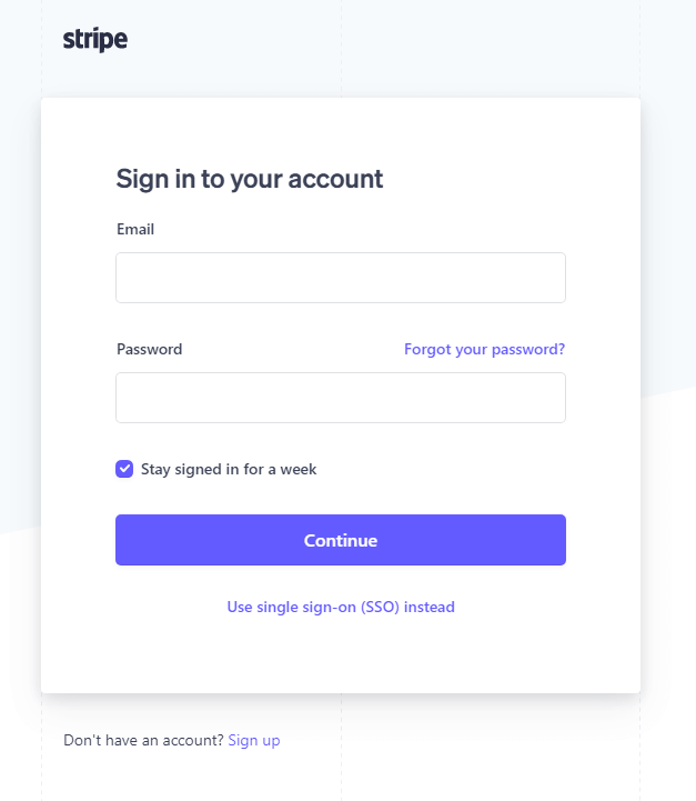 sign up to stripe