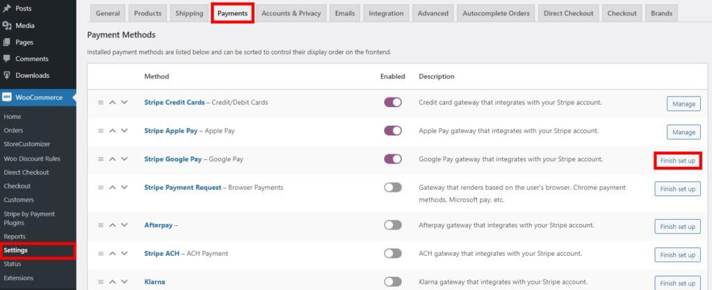 enable set up Google Pay on WooCommerce