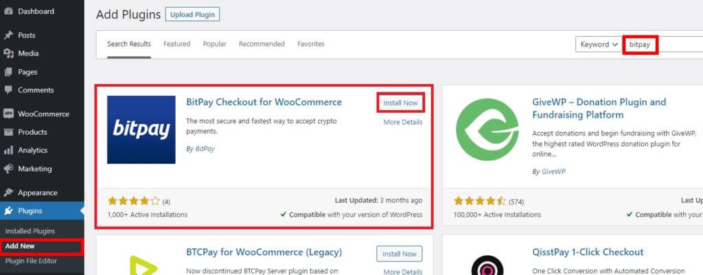 install plugin accept bitcoin payments in wordpress