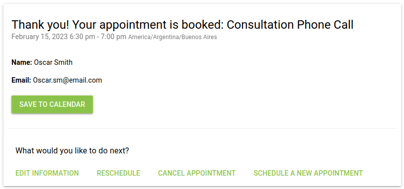 Appointment booked successfully