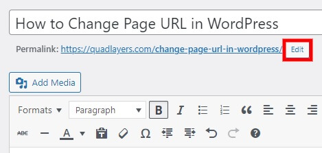 edit permalink change page url in wordpress