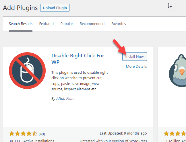 install disable right click on wp