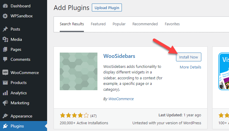 install woosidebars plugin