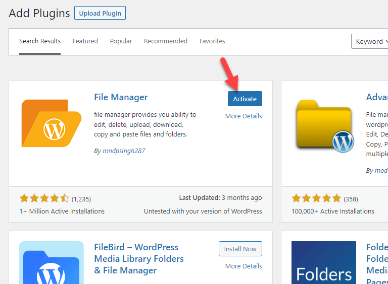 activate file manager plugin