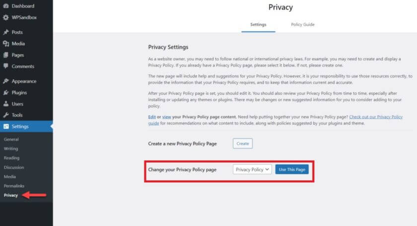 privacy policy-wordpress