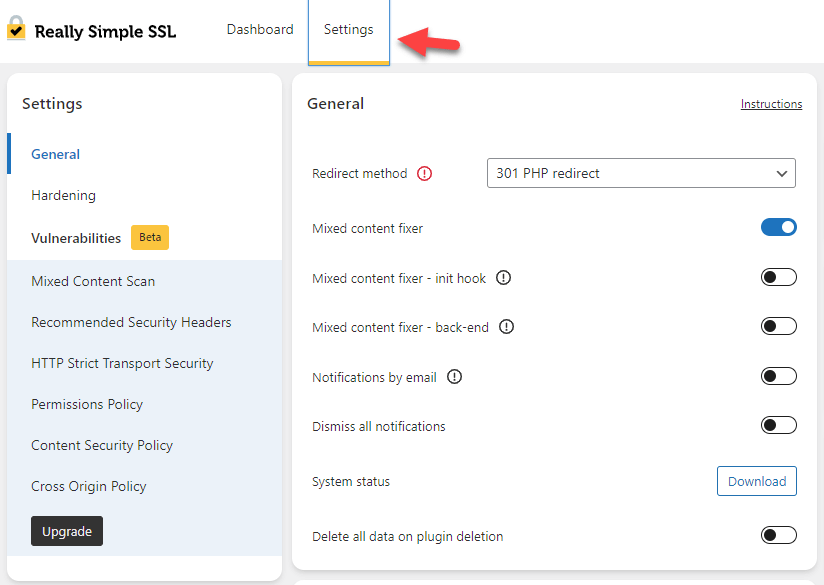 really simple SSL settings - install SSL certificate on WordPress
