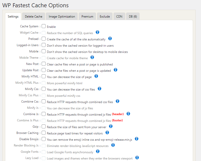 wp fastest cache options