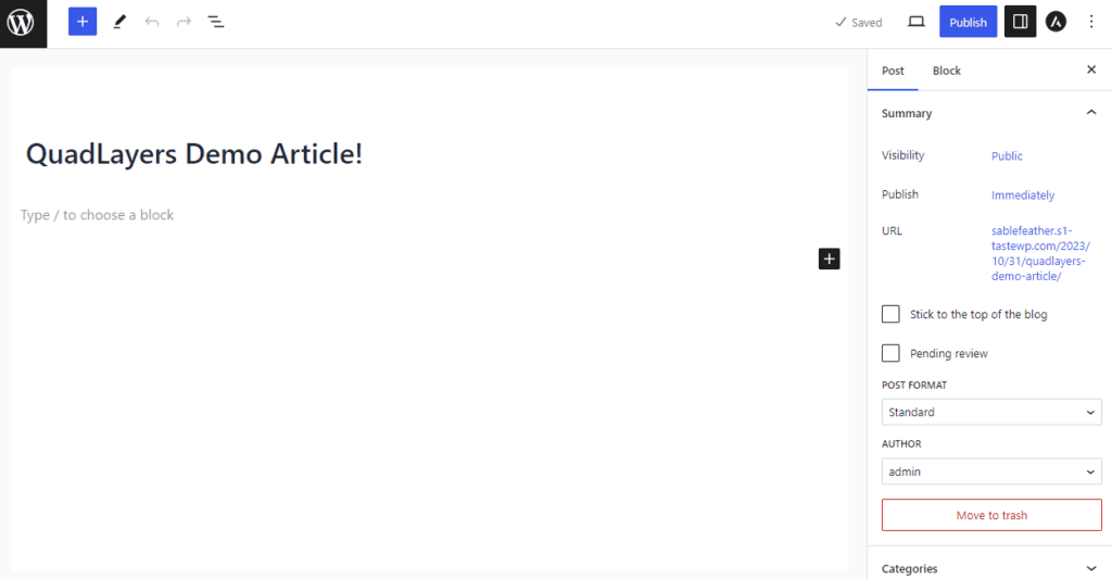 Gutenberg editor - start a blog