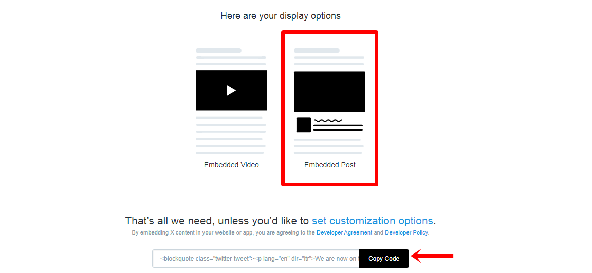 choose embed twitter post 